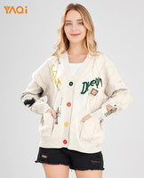 Cardigan long à manches longues en maille torsadée pour femme, col en V, boutonné, brodé, mélange de laine, pull d'hiver, manteau, vêtement d'extérieur