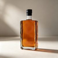 Bouteilles en verre vides en gros, bouteilles à spiritueux en verre clair avec bouchon noir pour liqueur et vin, emballage réutilisable
