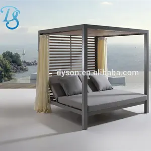 Sunbed Aluminium Kualitas Tinggi, Kursi Matahari Di Tepi Kolam, Desain Baru Sunbed Besar Persegi Aluminium Tempat Tidur Luar Ruangan Kursi Berjemur