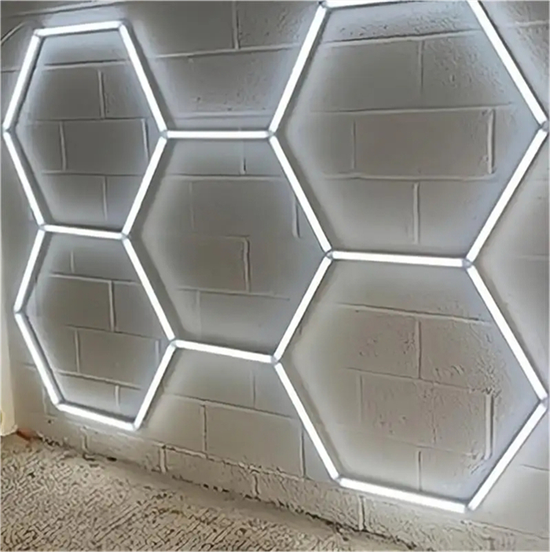 2.3m*1.6m Easy-to-Install LED Ceiling Light 5 Grid Hexagonal Wall Lamps for Garage Decorative Honeycomb RGB for Workshop