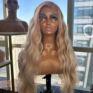 Lange Body Golvende Pruik Blonde Kleur Futura Fiber 13X4 Synthetische Kant Voorkant Pruiken Voor Zwarte Vrouwen Hittebestendige Synthetische Haar Pruiken