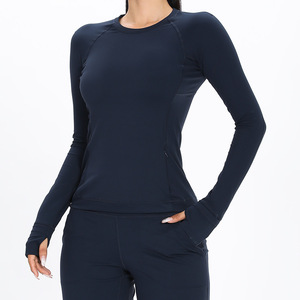 Ensemble de hauts de yoga sans coutures respirants à manches longues pour femmes avec logo frontal, séchage rapide, antibactérien, extensible et confortable pour la course à pied - Product Image 4