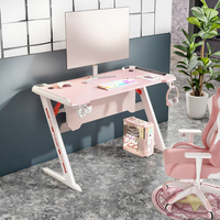 Table de jeu E-Sports moderne blanche en forme de A, bureaux de jeu avec pieds en métal, bureau PC avec supports pour casque et boissons pour les joueurs