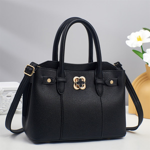 Sac à main élégant pour femme en cuir microfibre avec bandoulière amovible, fermeture à loquet, motif litchi, sac pour usage quotidien - Product Image 6