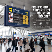 Sistema de terminales FIDS con pantalla LCD construida según planos, CMS para operaciones de aeropuertos y metro, y despliegue de video wall para información de pasajeros