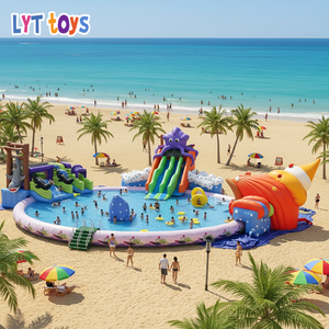 <span class=keywords><strong>Parc</strong></span> aquatique gonflable commercial de haute qualité pour la plage, avec grand toboggan aquatique sur le thème de la mer, personnalisable pour usage domestique - Product Image 1