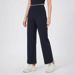 Pantalones de yoga de cintura alta y pierna ancha para mujer al por mayor con bolsillo trasero, efecto levantacola, pantalones rectos para gimnasio, pilates y deportes casuales - Product Image 1