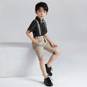Tuta da ragazzo estiva camicia a righe per bambini di nuova generazione set in due pezzi di abito a sei prestazioni - Product Image 2