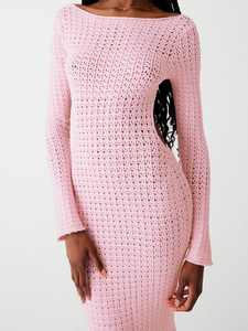 Tejer cuello redondo sólido manga larga sin espalda agujero elegante <span class=keywords><strong>vestidos</strong></span> de <span class=keywords><strong>mujer</strong></span> 2024 <span class=keywords><strong>Otoño</strong></span> <span class=keywords><strong>Invierno</strong></span> venta al por mayor ropa Casual - Product Image 2