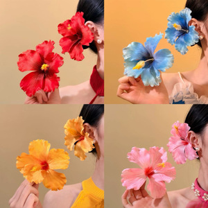 YJL 2 Pezzi Fermagli per Capelli a Forma di Fiore di Ibisco, Fatti a Mano, Artificiali, in Tessuto Hawaiano, <span class=keywords><strong>Accessori</strong></span> per Capelli per Feste in Spiaggia - Product Image 1