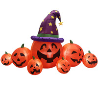 Decoración Inflable de Halloween Personalizada de 8 Pies, Impermeable, con 7 Piezas, Sombrero de Mago Calabaza, Luces LED, para Exteriores, Jardín, Hotel, Césped, Fiesta