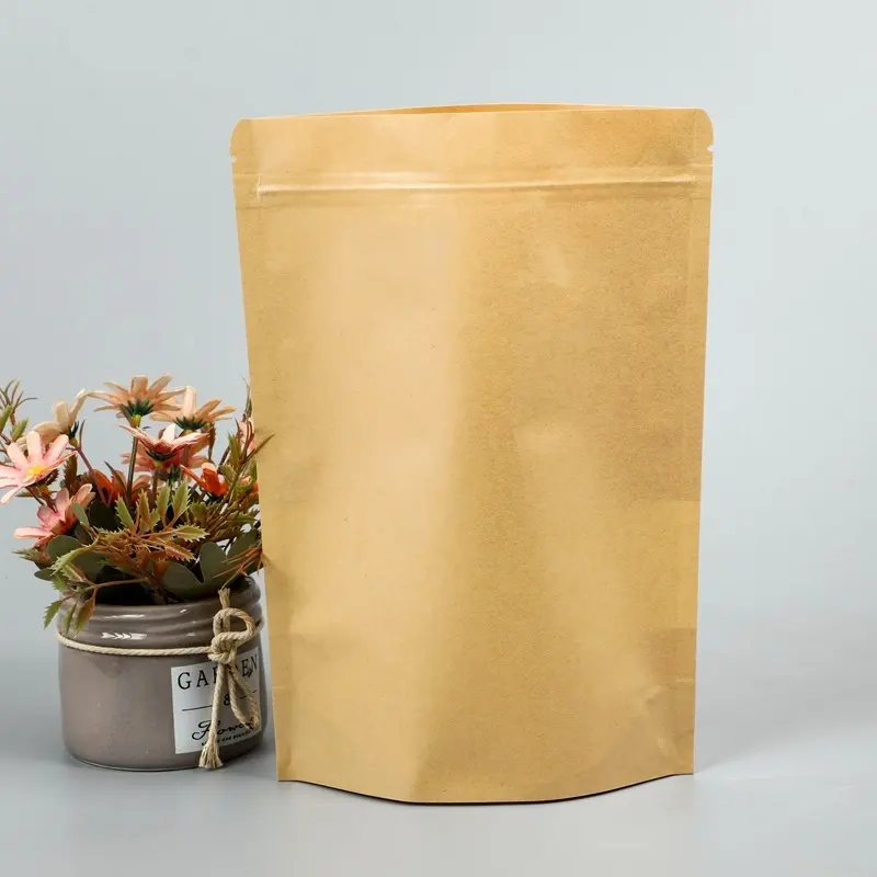 제조 사용자 정의 식품 등급 생분해성 커피 식품 간식 말린 과일 포장 크래프트 다크 브라운 종이 가방