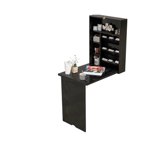 Space-Saving Foldable Wall-Mounted <strong>Floating</strong> Wood <strong>Desk</strong> Single Storage <strong>Shelves</strong> Hooks for Small Home Office Dorm Room Murphy <strong>Desk</strong> - Product Image 1