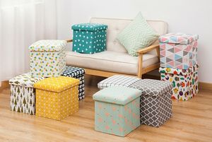 Pouf de rangement pliable en tissu de lin, repose-pieds multifonctionnel, boîte de rangement pliable avec couvercle amovible - Product Image 2