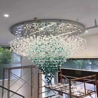 Grand lustre rond en verre soufflé vert, luminaire de plafond LED moderne de luxe, lampe suspendue pour hall d'hôtel, villa, projet de décoration