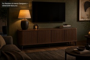 <span class=keywords><strong>Mobile</strong></span> TV Scanalato in Rovere Affumicato Stile Japandi, Fornitore OEM di Mobili per Soggiorno Personalizzati, Basso MOQ - Product Image 5