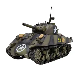 COOLBANK 1/16 US Sherman M4A3 Tank Remote Control, mainan pertempuran RC militer menembak 2.4Ghz Radio BB asap Model Tank kendali jarak jauh