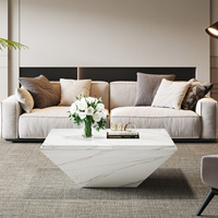 2024 nouveau design moderne luxe carré bois blanc mat faux marbre table basse pour la maison