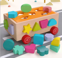 Boîte de rangement pour jouets de voiture pour bébé, jeu de puzzle géométrique en bois avec correspondance des formes et des couleurs pour enfants