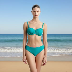 Costume da bagno HDJ Plus Size a due pezzi con controllo pancia, modello conservativo, fascia e slip a vita bassa, tinta unita, elasticizzato, per donna - Product Image 2