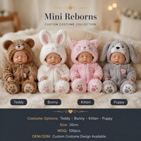 Poupée Reborn de 20 cm, édition ours en peluche, en vinyle souple, avec costume en peluche, mini figurine de collection, cadeau pour enfants