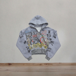 Customizable <b>3D</b> Embroidered Print Knitted Heavyweight 100% Cotton Eco-Friendly Loose Fit ODM Y2K Zip-Up Oversized Men's <b>Hoodie</b> - Product Image 3