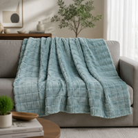 Plaid décoratif en fausse fourrure de lapin, jacquard 3D, doux et moelleux, pour canapé et lit, idéal pour la maison en hiver