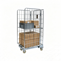 Chariot de transport pour supermarché, cage à roulettes, cadre en acier inoxydable, robuste, 4 roues, conteneur