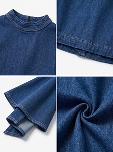 Anjie – Blouse courte en jean pour femme, col montant, manches cape, personnalisable avec logo OEM/ODM, marque privée, bleu indigo, vente en gros - Product Image 2