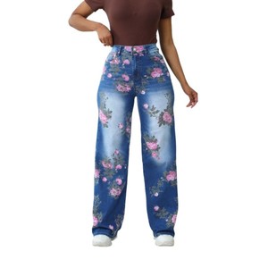 <span class=keywords><strong>Jeans</strong></span> a Gamba Larga con Stampa Floreale a Vita Alta per Donna, Taglie Forti, Moda Autunnale Casual e Trendy - Product Image 5