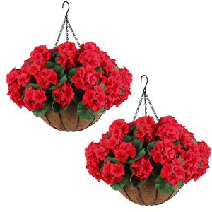 Maceta Colgante con <span class=keywords><strong>Geranios</strong></span> Artificiales Rojos para Decoración de Patio, Jardín o Balcón - Product Image 1