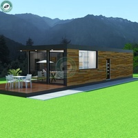 Maison en plastique pour plancher, balcon en bois, 2 chambres à coucher, maison avec conception murale en verre, 35,40 pieds