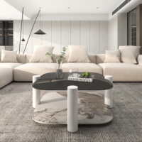 Voxhome table basse gigogne de luxe en verre avec plateau en marbre et pieds blancs meubles de salon pour la maison
