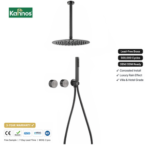 Gunmetal Concealed <b>Shower</b> <b>System</b> Ceiling Mounted Round Rainfall Head with Handheld <b>Shower</b> Dual Knob Control Brass Bathroom Valve - Product Image 1