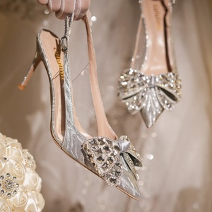 New Style <b>Bow</b> Wedding <b>Shoes</b> Stiletto Heel Pointed Toe Backless Autumn Bridal <b>Shoes</b> Buckle Closure Slingback Fashionable European - Product Image 2