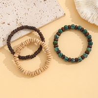Ensemble de bracelets en perles de bois naturelles, 3 perles en verre imitation turquoise, style classique, design en cuivre, tons terreux, bijoux unisexes, cadeau