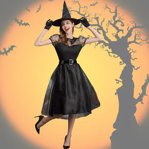 Disfraz de Bruja, Vestido Negro con Sombrero y Guantes, para Mujer Adulta, Traje para Actuación en Escenario de Halloween, Estilo 0903 - Product Image 1