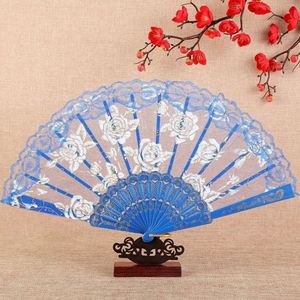 Hot Sale Fashion Foldable Lace <b>Edge</b> Rose PP Hot Stamping <b>Plastic</b> Bone Hand Fan 23x42.5cm Custom Tags for Wedding Gift - Product Image 5