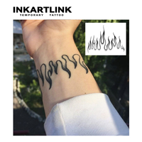Autocollant de tatouage temporaire personnalisé à motif flamme, imperméable, longue durée (15 jours), semi-permanent, pour poignet, bras, hommes, femmes, style motard