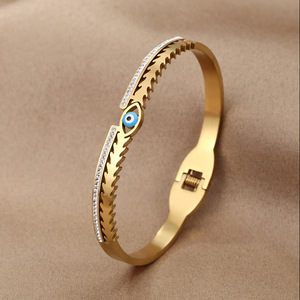 Bracelet de luxe de haute qualité en or, argent et diamant bleu, motif œil turc, en acier titane et zircon, pour femmes et jeunes filles - Product Image 6