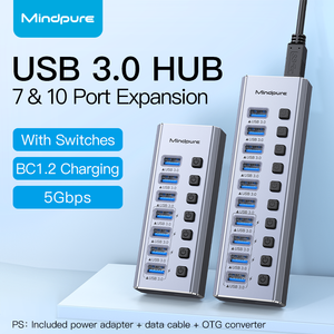 Mindpure 올인원 USB 허브 3.0 Tipo C 10 포트 스위치 산업용 전원 공급 장치 키보드 마우스 게임용 스탠드 노트북 재고 - Product Image 2