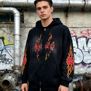 Hoodies zippés pour hommes, coupe courte, graphiques personnalisés DTG, style streetwear, coupe ample et carrée, effet délavé soleil, effet usé, grammage lourd 500 g/m² - Product Image 4
