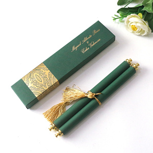 Rouleaux personnalisés royaux Offre Spéciale avec pompon or estampage à chaud feuille défilement à la main mariage Invitations de luxe - Product Image 6