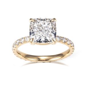 Anillo de Diamante de Laboratorio con Corte Cojín, 3 Quilates, E VS1, Oro Amarillo de 18K, Modelo MSR-1639 - Product Image 1