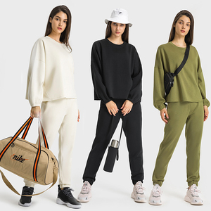 2022 nouveau Femmes 2 Pièces Sport Survêtement Lâche Oversize Ras Du Cou Coton Sweat et Jogger Ensemble Entraînement En Plein Air Survêtement - Product Image 1
