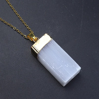 Pendentif rectangulaire en sélénite blanche naturelle du Maroc, chaîne en argent doré, collier, bijoux énergétiques en cristal de guérison