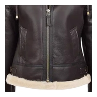 Veste bomber épaisse imperméable coupe-vent en cuir d'agneau véritable marron pour femme TEX, col à capuche, doublure en fourrure de peau de mouton