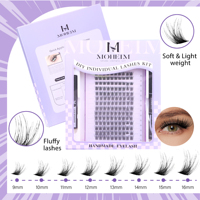 Kit de cils individuels faits main violet délicat, huit longueurs, 9-16mm, avec colle, dissolvant et pince à épiler, vente en gros