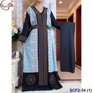 Vente en gros, robe abaya prête à l'emploi, grande taille, avec imprimé spandex doux, pierre de cristal, et écharpe, mode africaine wom - Product Image 2