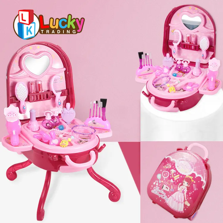 LK Toy Dresser Toy Girls Pretend Play Luggage Suitcase Children Make Up Toy Set Kids Cosmetics Set Beauty Princess